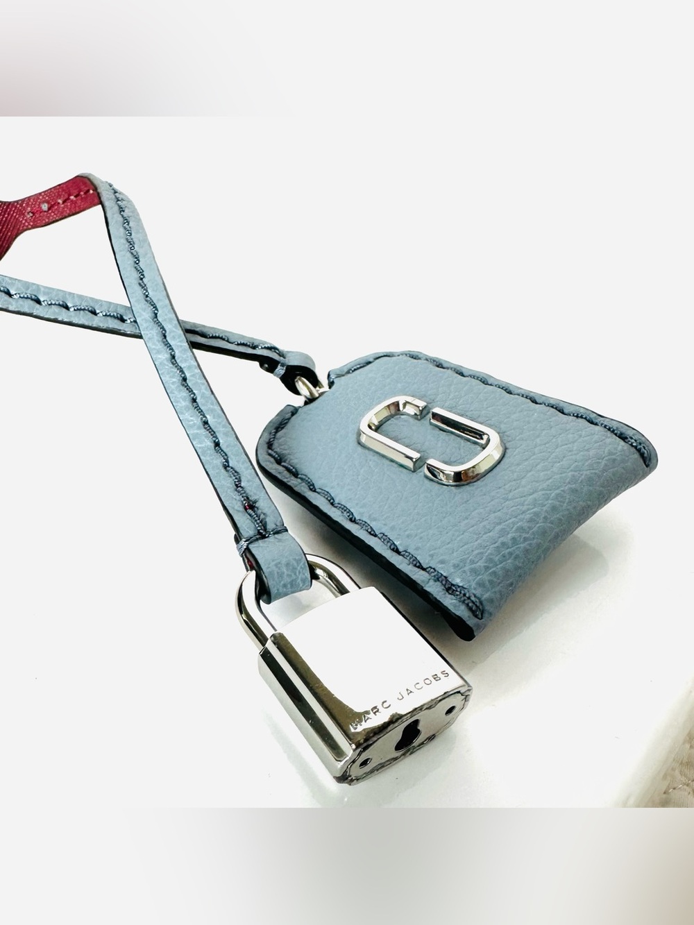 Marc Jacobs Light Blue Leather Padlock Key & Card Holder Charm